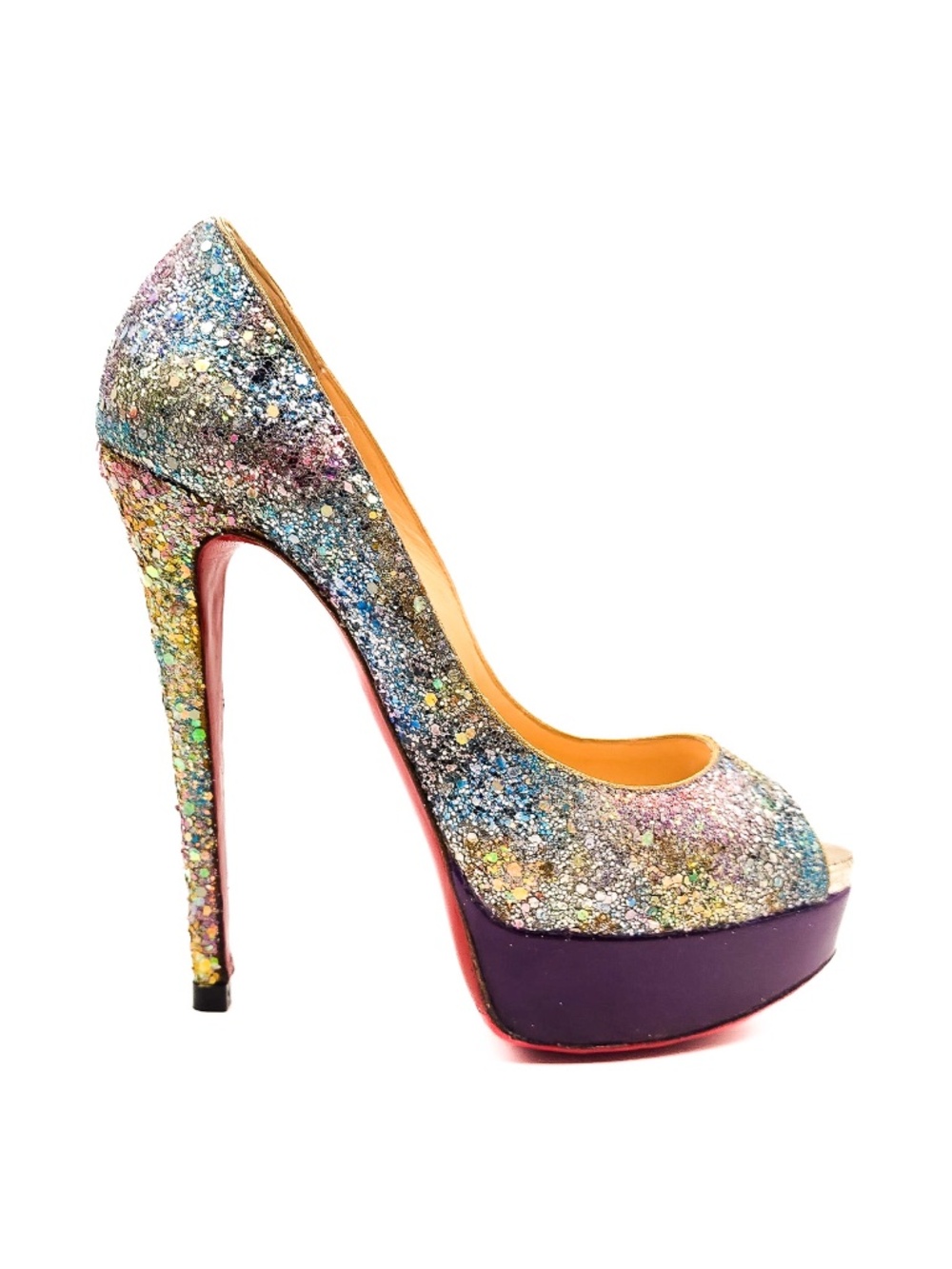 Christian Louboutin Lady Peep 150 Rainbow Glitter Platform Pumps EU 37